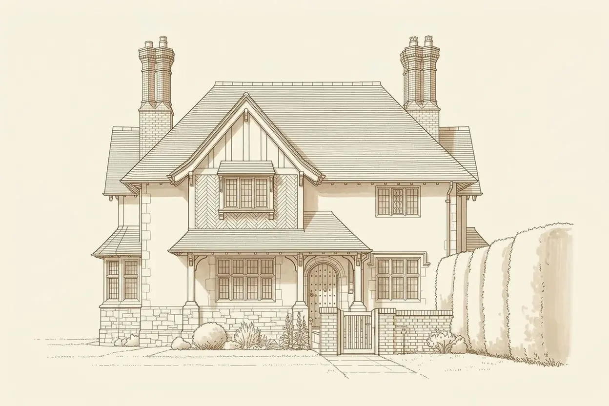 Front elevation of an Arts and Crafts house, Hampstead Garden Suburb