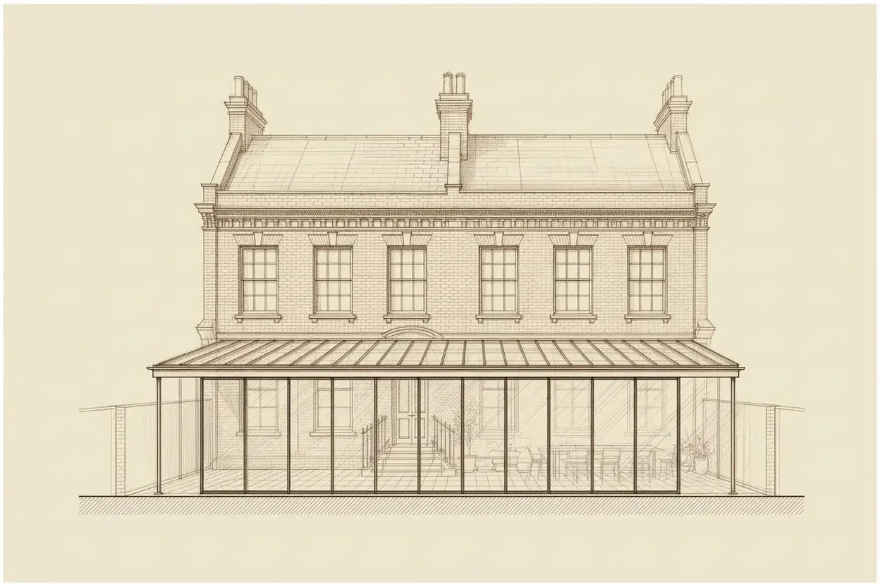 Rear elevation of a Victorian terrace with a glazed single-storey extension
