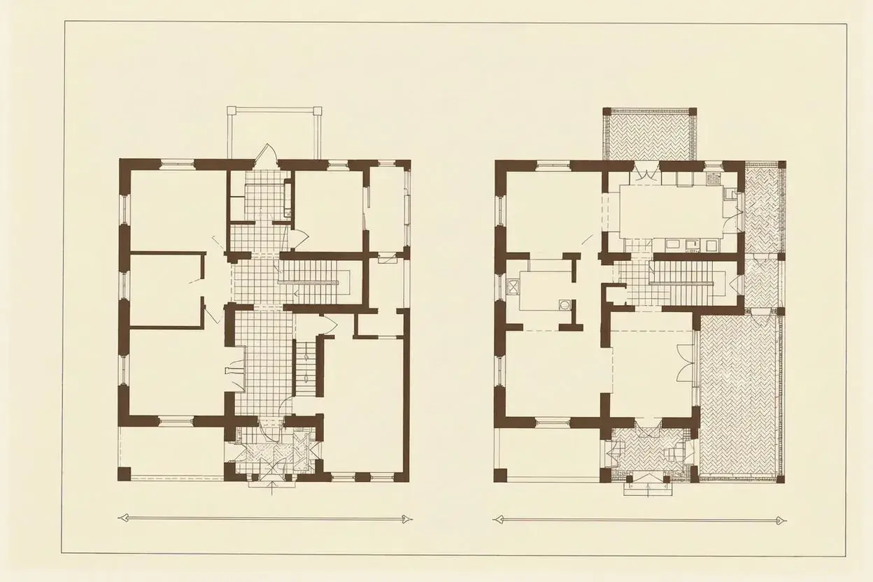 Existing and proposed ground-floor plans for a whole-house refurbishment